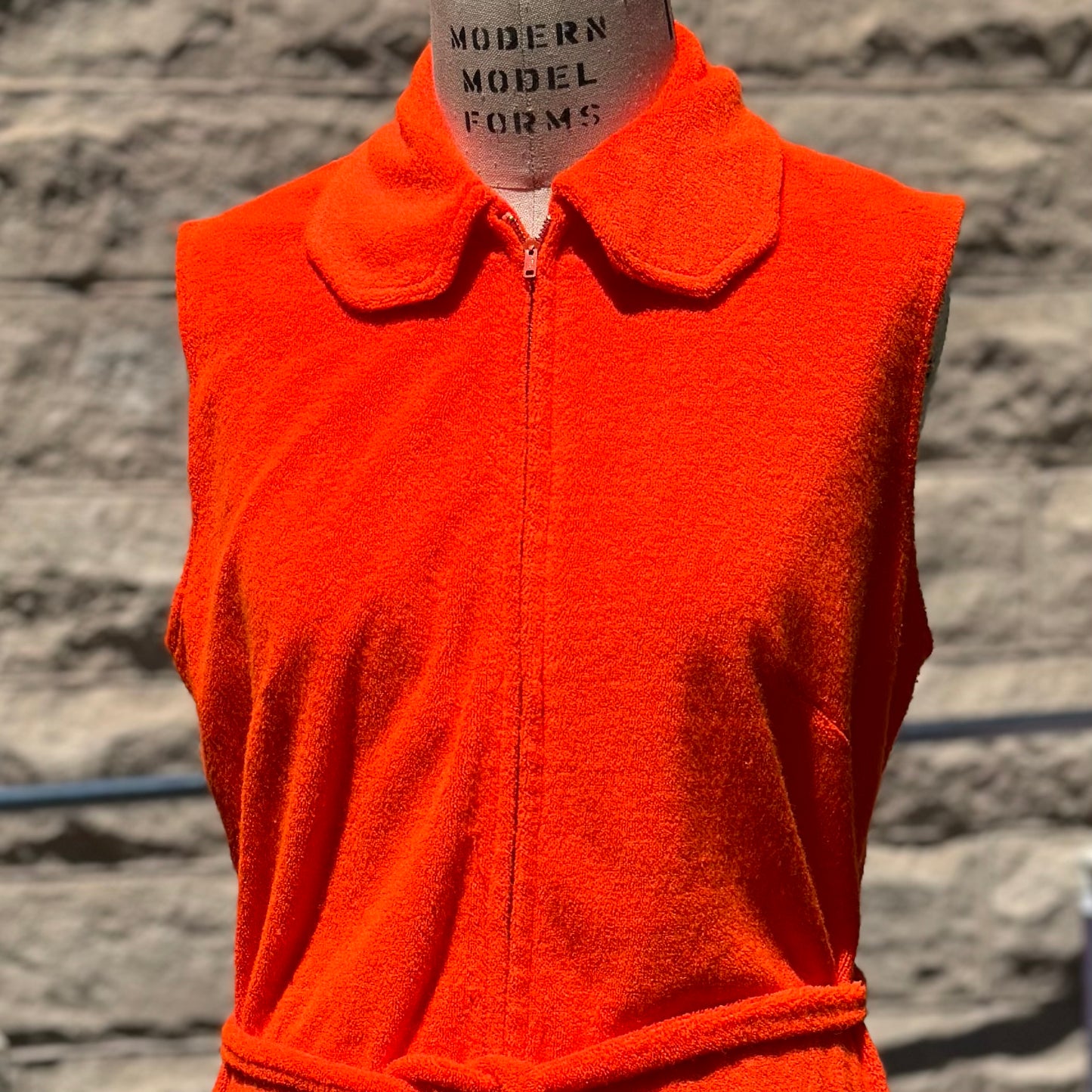 1960s Neon Orange Terrycloth Swim Cover Up Dress, The Twins Inc