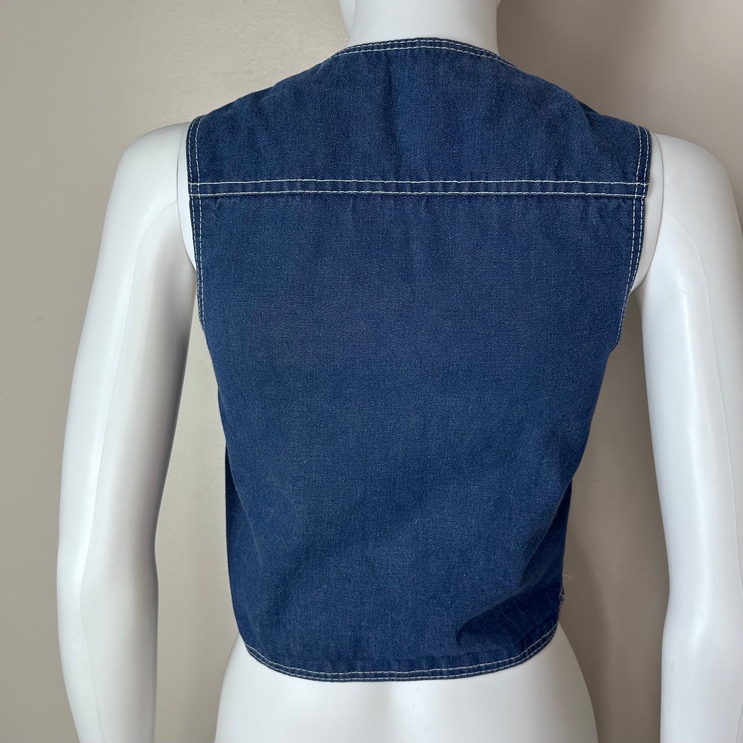 1970s Denim Vest, Western, Sportswear by Sears Youth Large/Adult XS