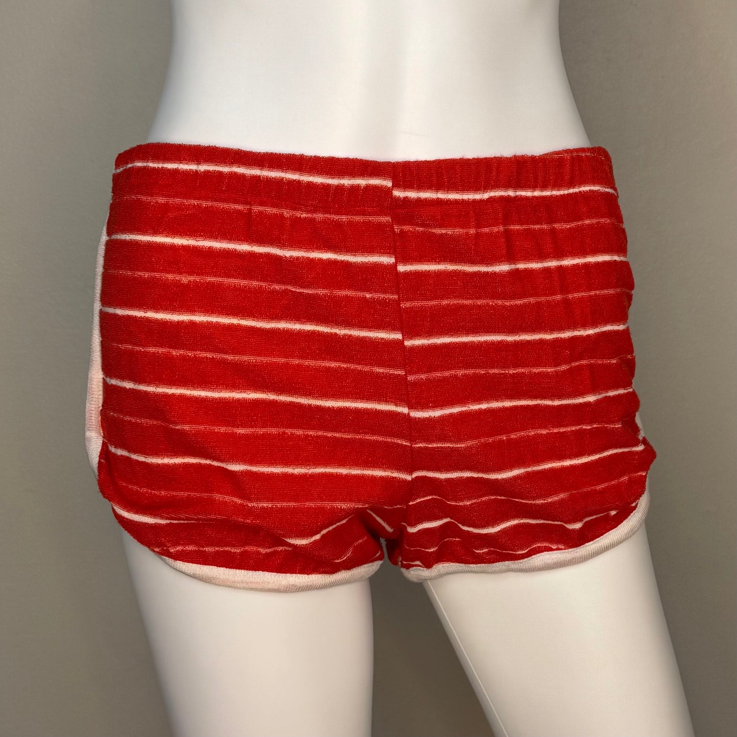 1970s Red and White Stripe Terrycloth Top and Shorts Set, Size Small