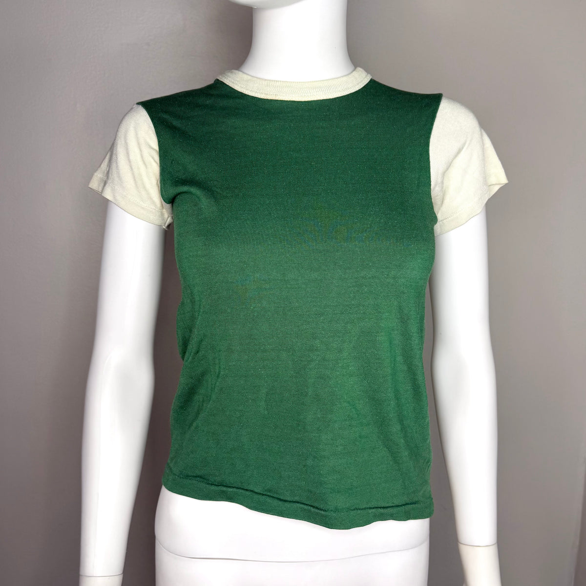 1960s/70s Kids’ Green and White Durene Jersey T-Shirt, Size Youth Medium/Adult XS No 18