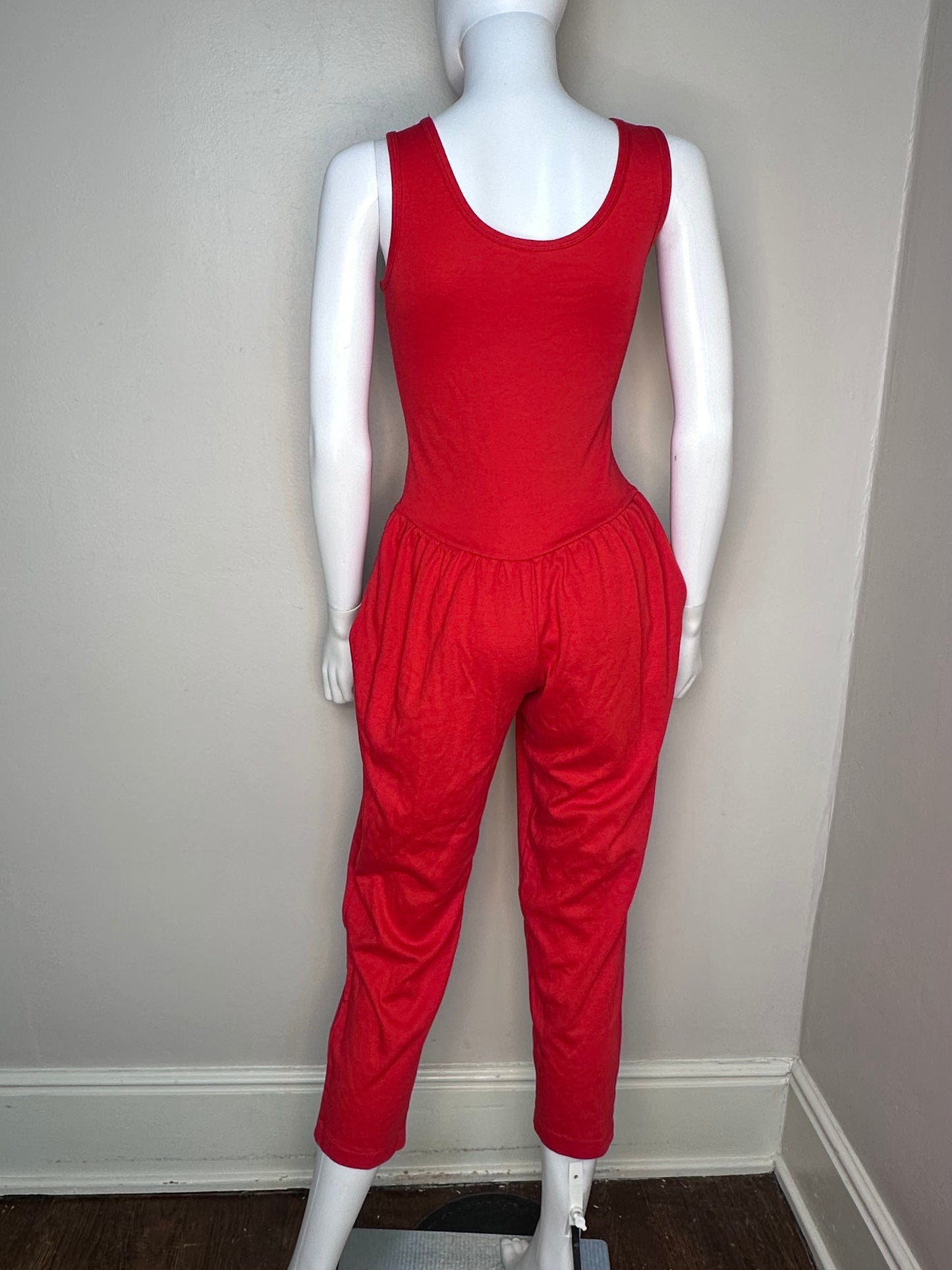 1980s Red Knit Jumpsuit, Miss Dira New York Size Small