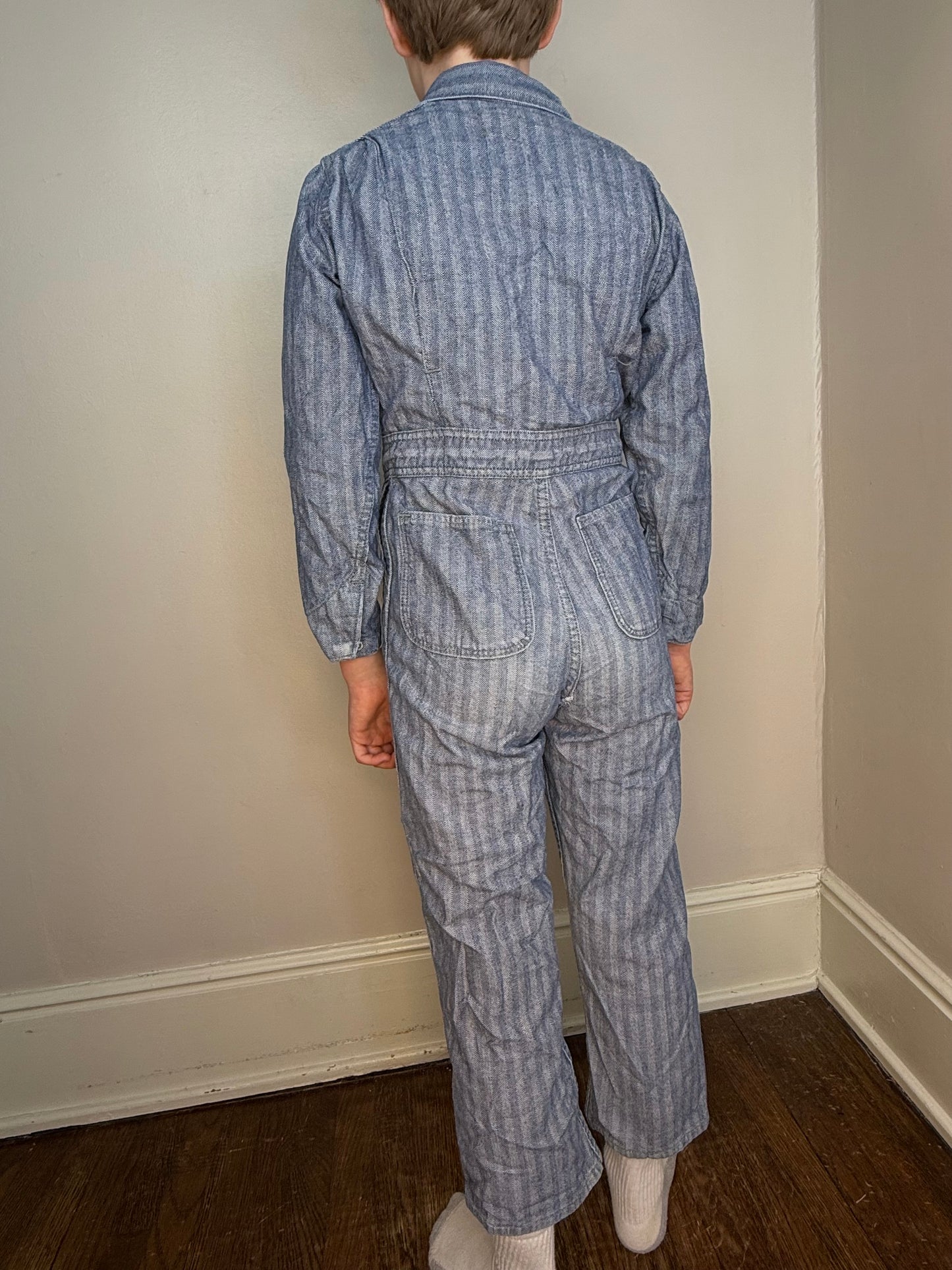 1950s/60s Kids’ Blue Herringbone Twill Coveralls, Big Ben Sanforized Size 8/10, Zip up