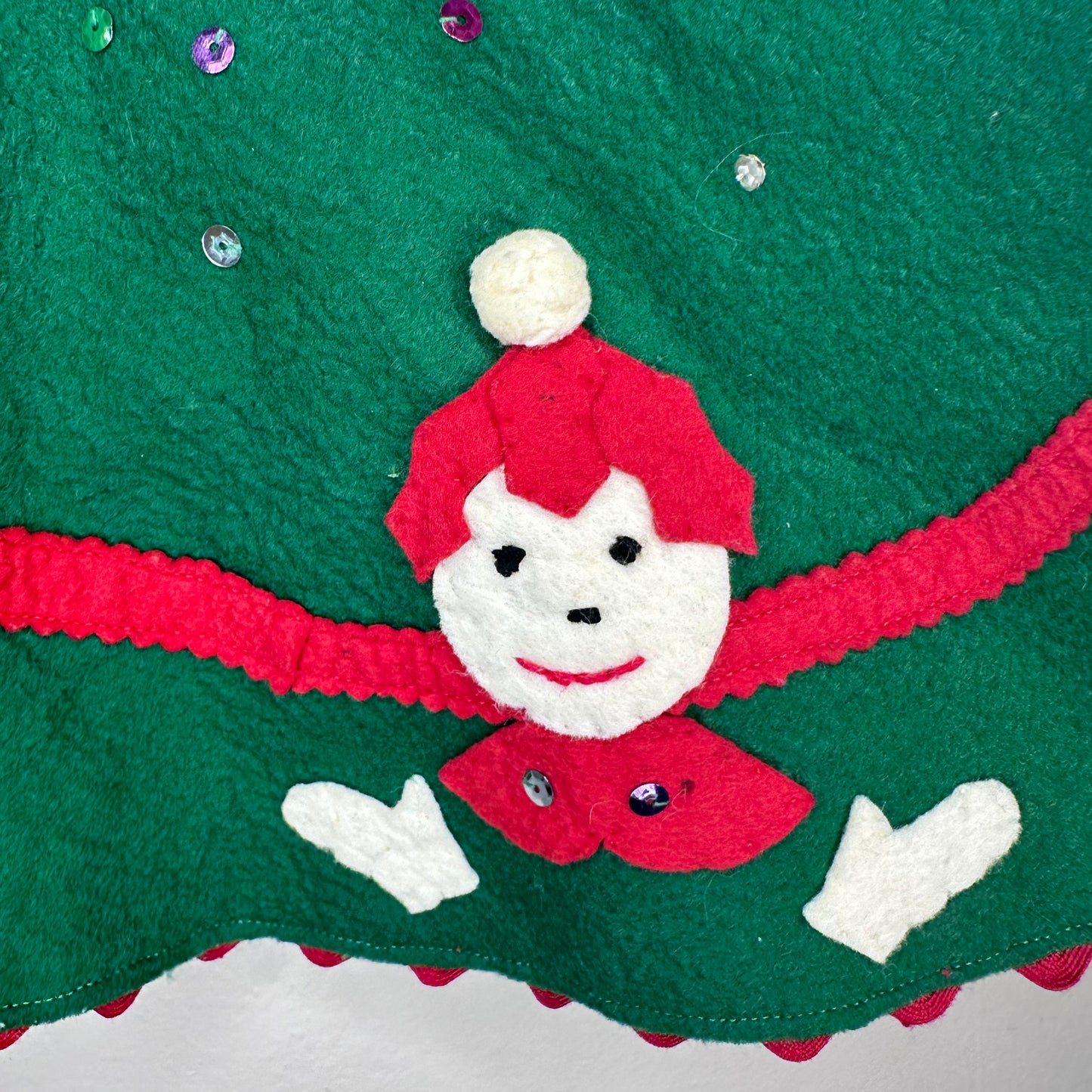 1950s Girls’ Kitschy Felt Christmas Suspenders Skirt with Matching Ear Muff, Handmade Size 4T