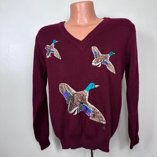1970s/80s Embroidered Duck Sweater, Cyn-Les Shirlee Designs Size XL