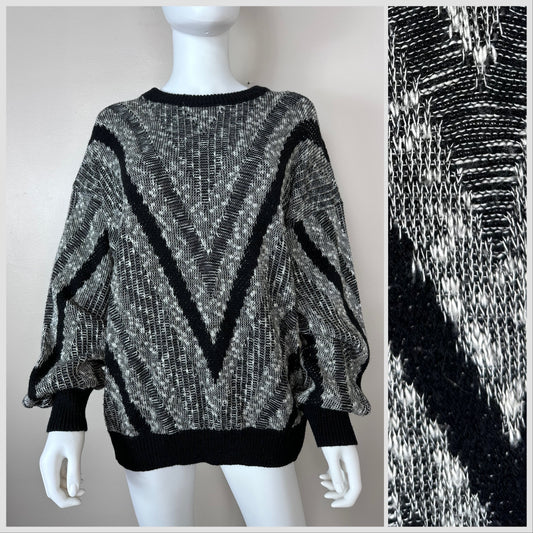 1980s Black and White Chevron Sweater, Sweater Graphix Size XL