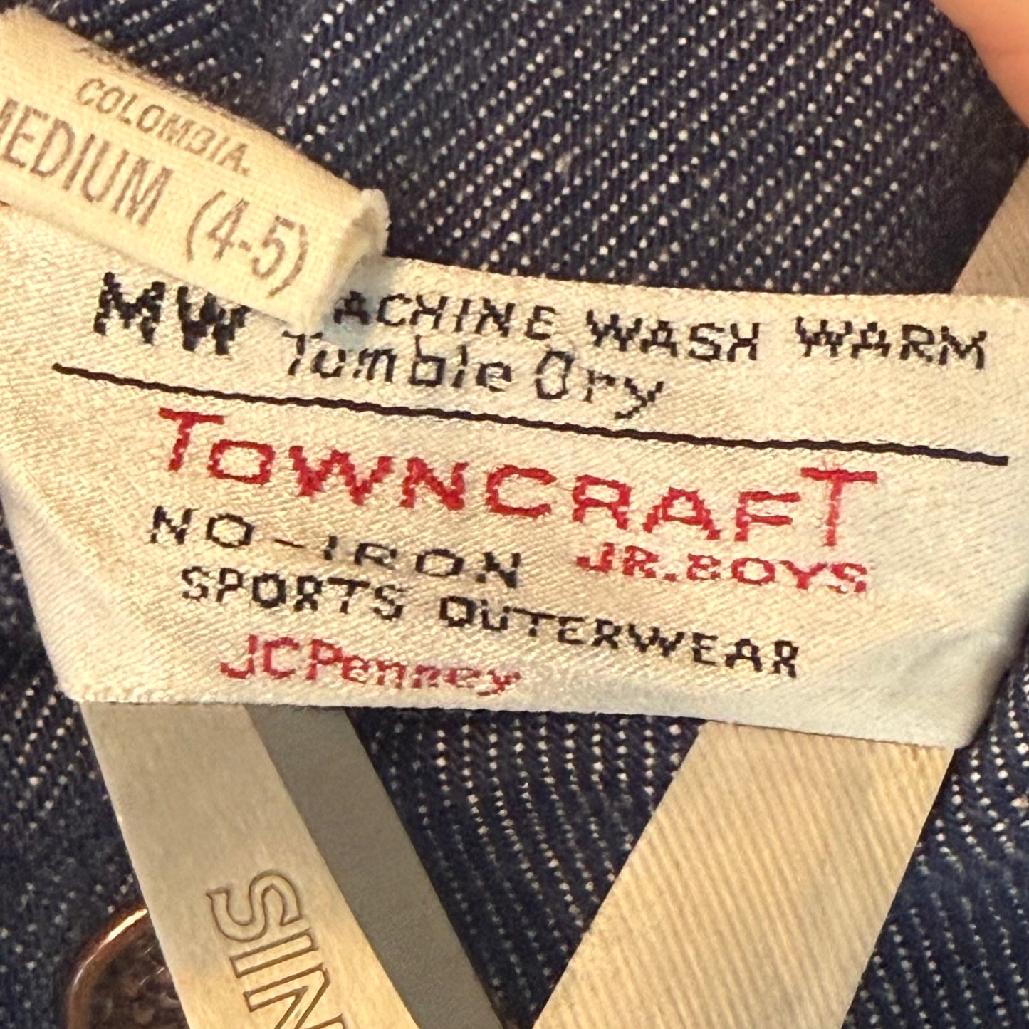 1970s Kids’ Blue Jean Denim Jacket with Southern US States Travel Patches, Selvage, Towncraft JR Boys JCPenney Size 4/5