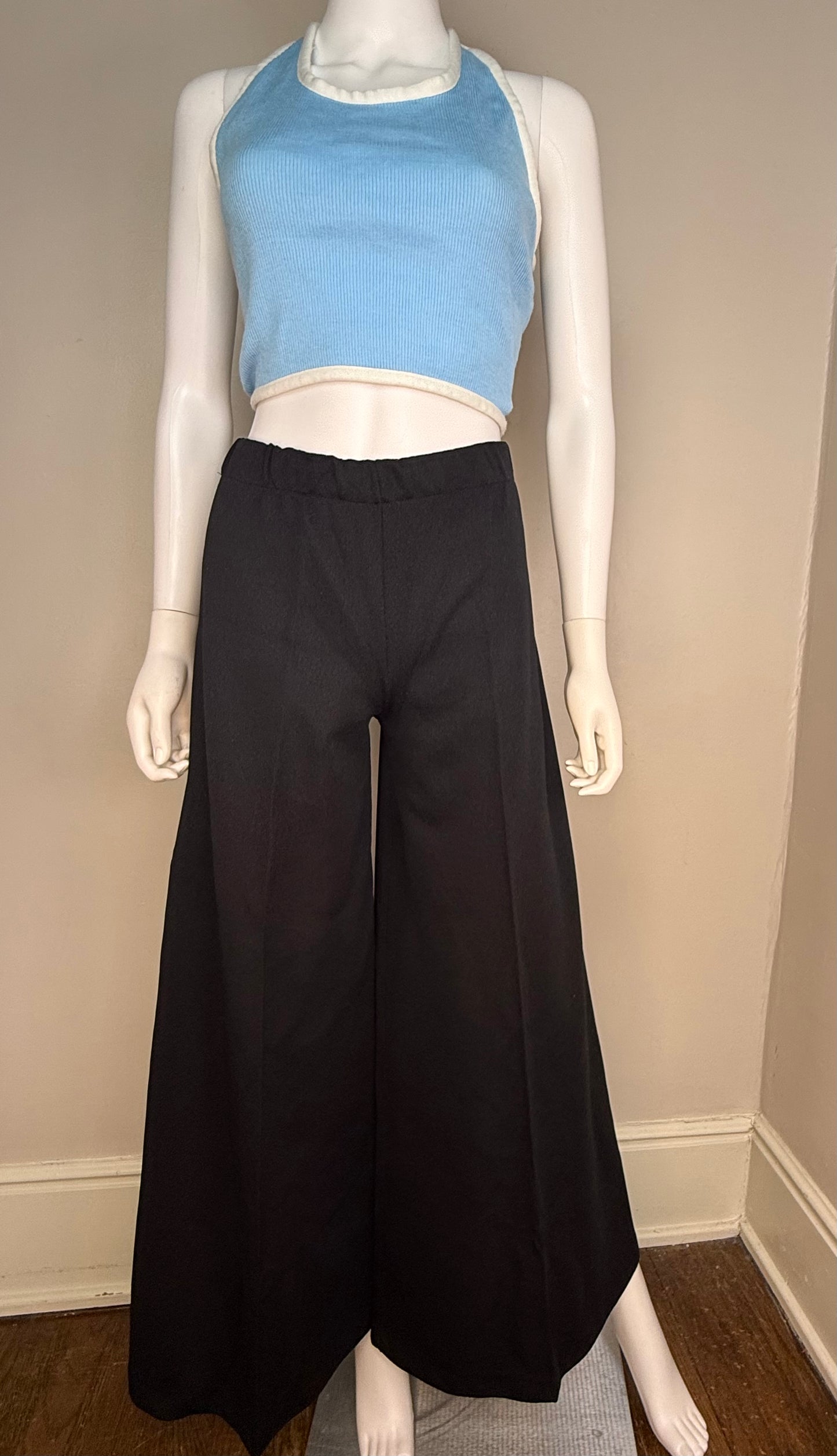 1970s Black Wide Leg Bellbottom Pants, Size XS