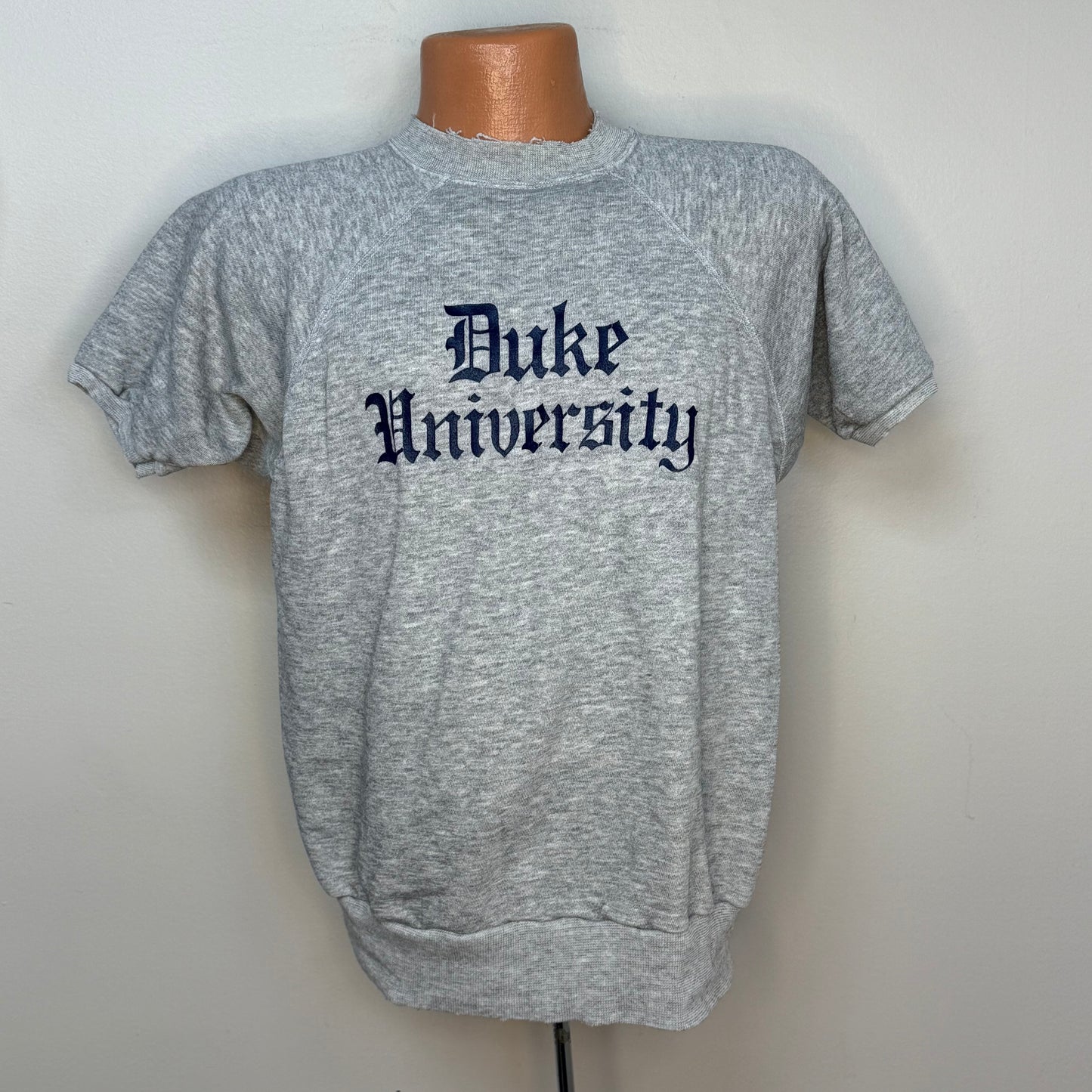 1970s Duke University Short Sleeve Sweatshirt, Velva Sheen Size Medium-Large, Distressed