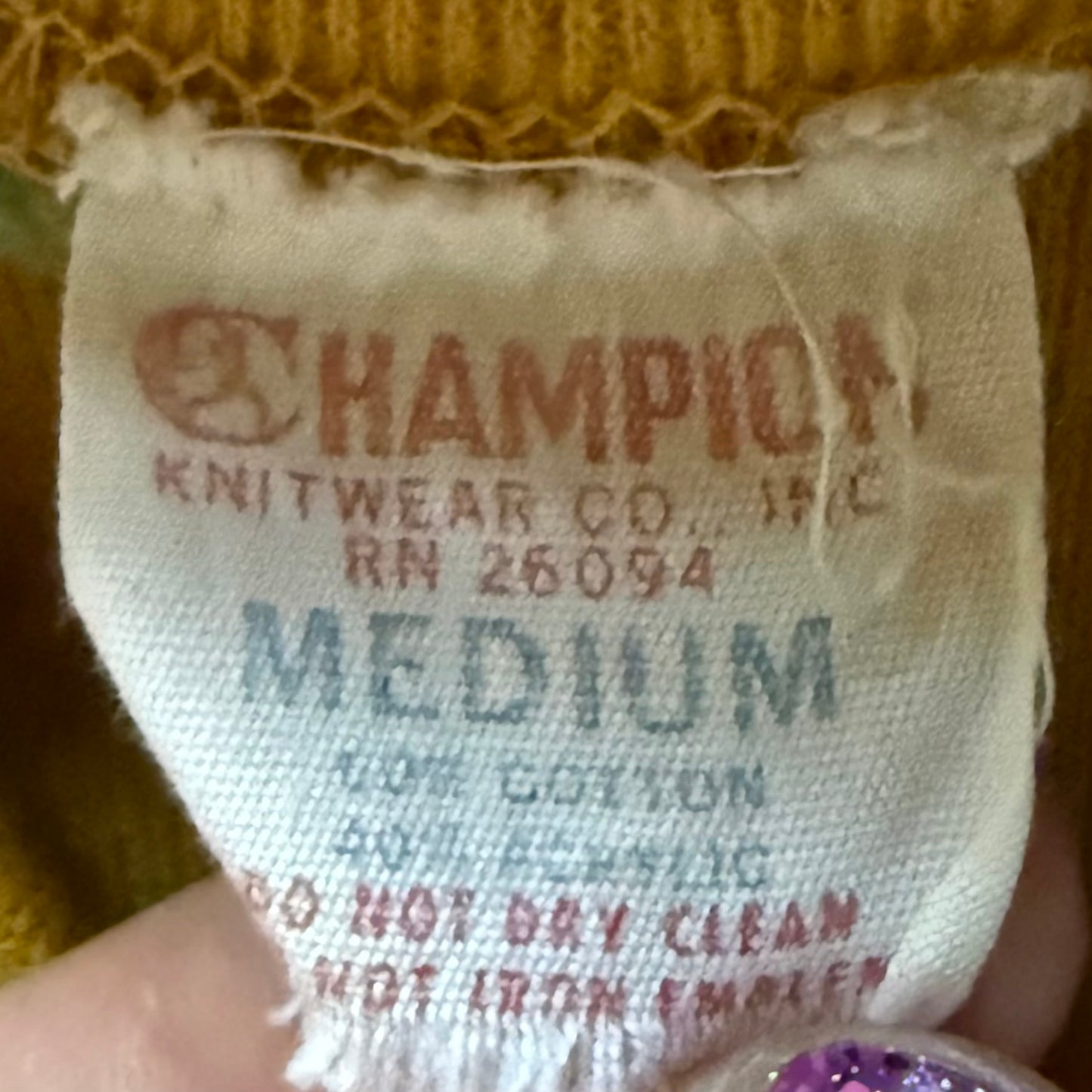 1960s Green and Yellow Micro Stripe Sweatshirt, Champion Size Medium, Running Man Tag, Mock Neck