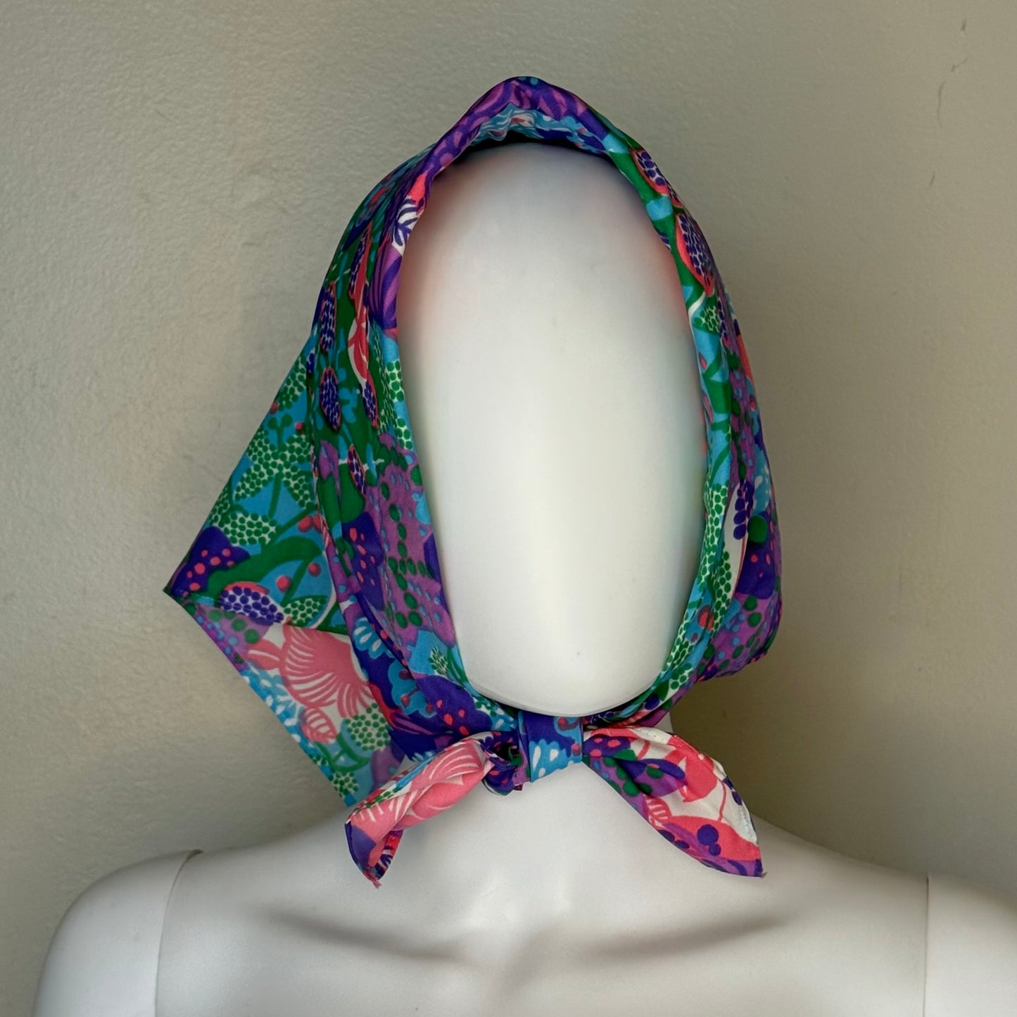 1970s Psychedelic Floral Head Scarf with Foam Stabilizer, Tie