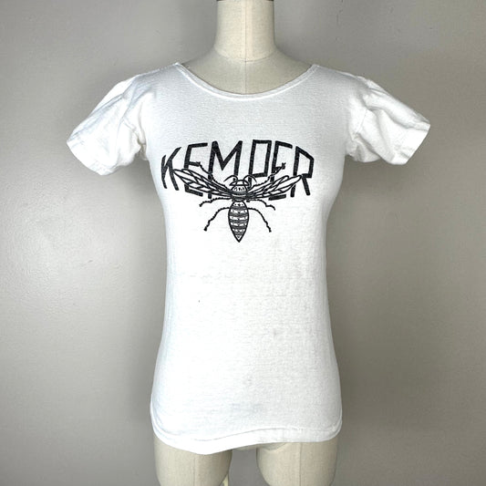 1930s Kemper Military School Yellow Jackets T-Shirt, Scoop Neck, R.S. Elliott Arms Co Size XS