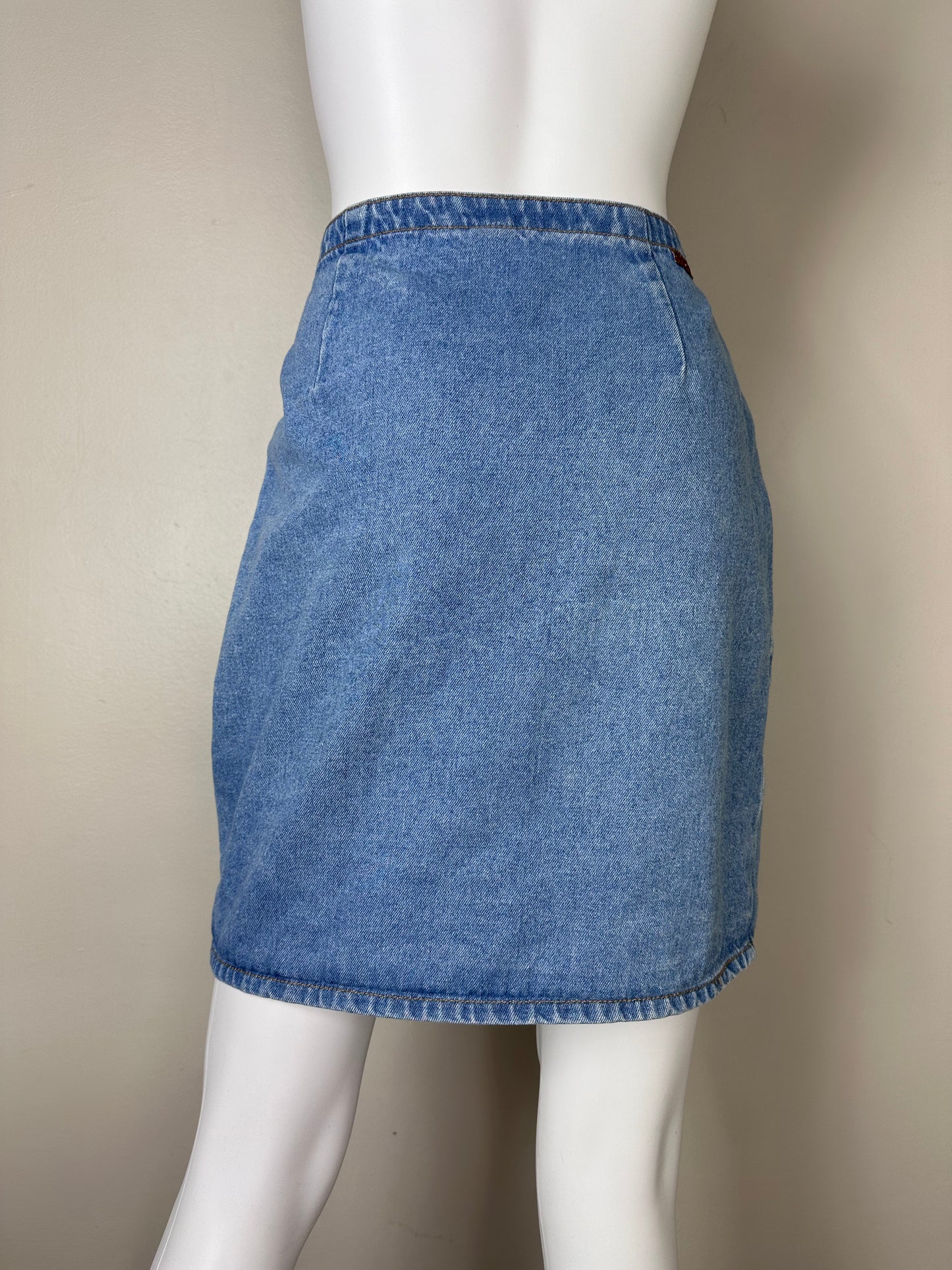 Vintage 1990s Denim Wrap Skirt, Gitano Size XS, Frayed Edge