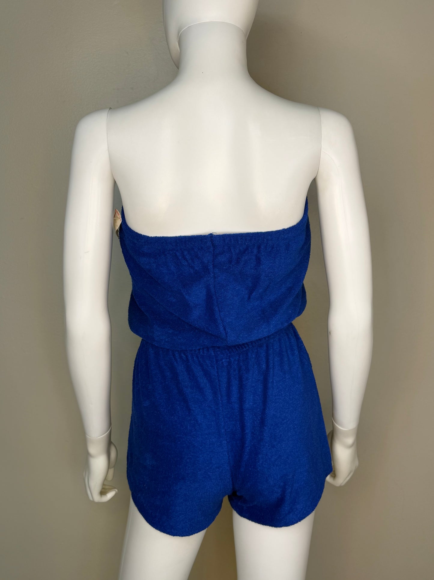 1970s Blue Terrycloth Romper, Size X-Small, Deadstock New with Tag, Bathing Suit Swim Beach Cover Up
