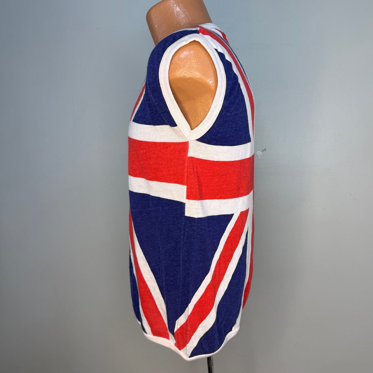 1980s Union Jack Sleeveless T-Shirt, UK Flag Muscle Tee, Size Medium