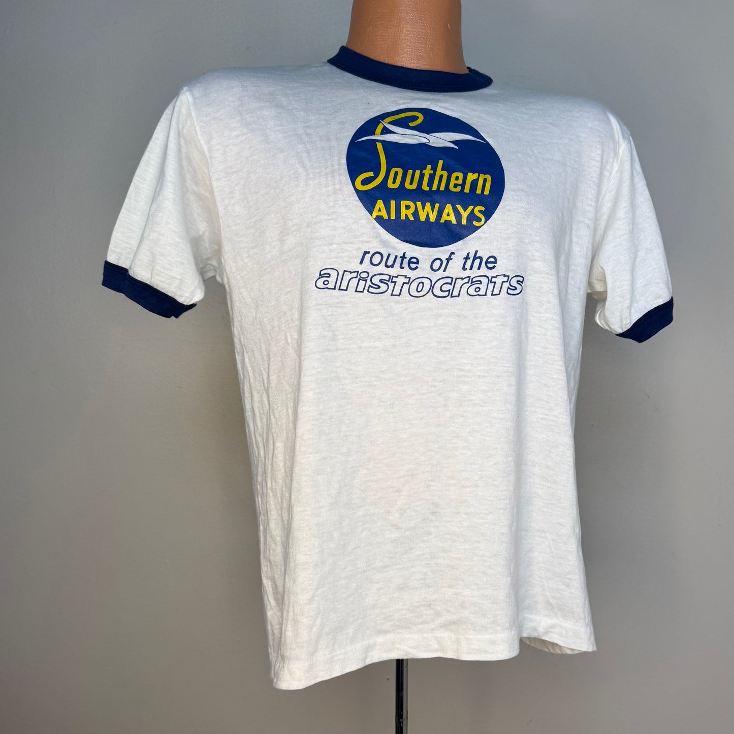 1980s Southern Airways Route of the Aristocats T-Shirt, Hanes Ringer Tee Size Large, Original 40s Logo