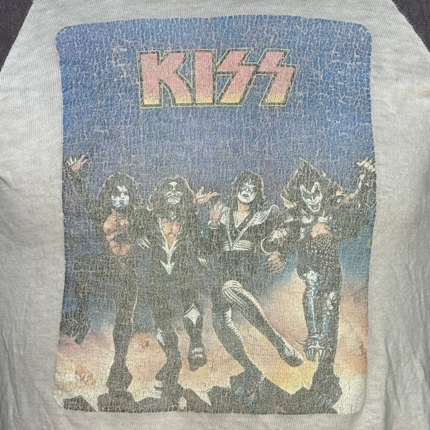 1970s KISS Destroyer T-Shirt, Rawlings Size Medium, Distressed Raglan Sleeve Band Tee