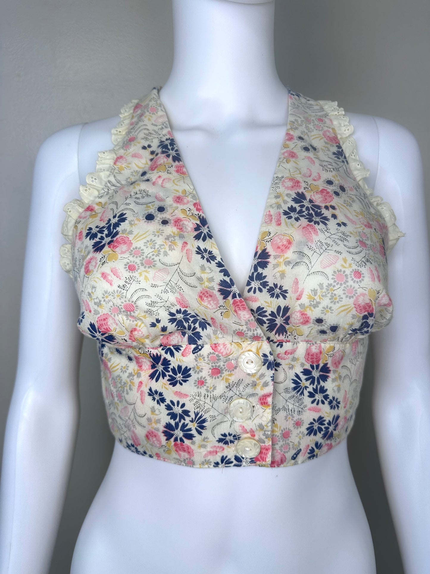 1970s Floral Cropped Blouse, Sweet Baby Jane Size Small, 70s does 40s