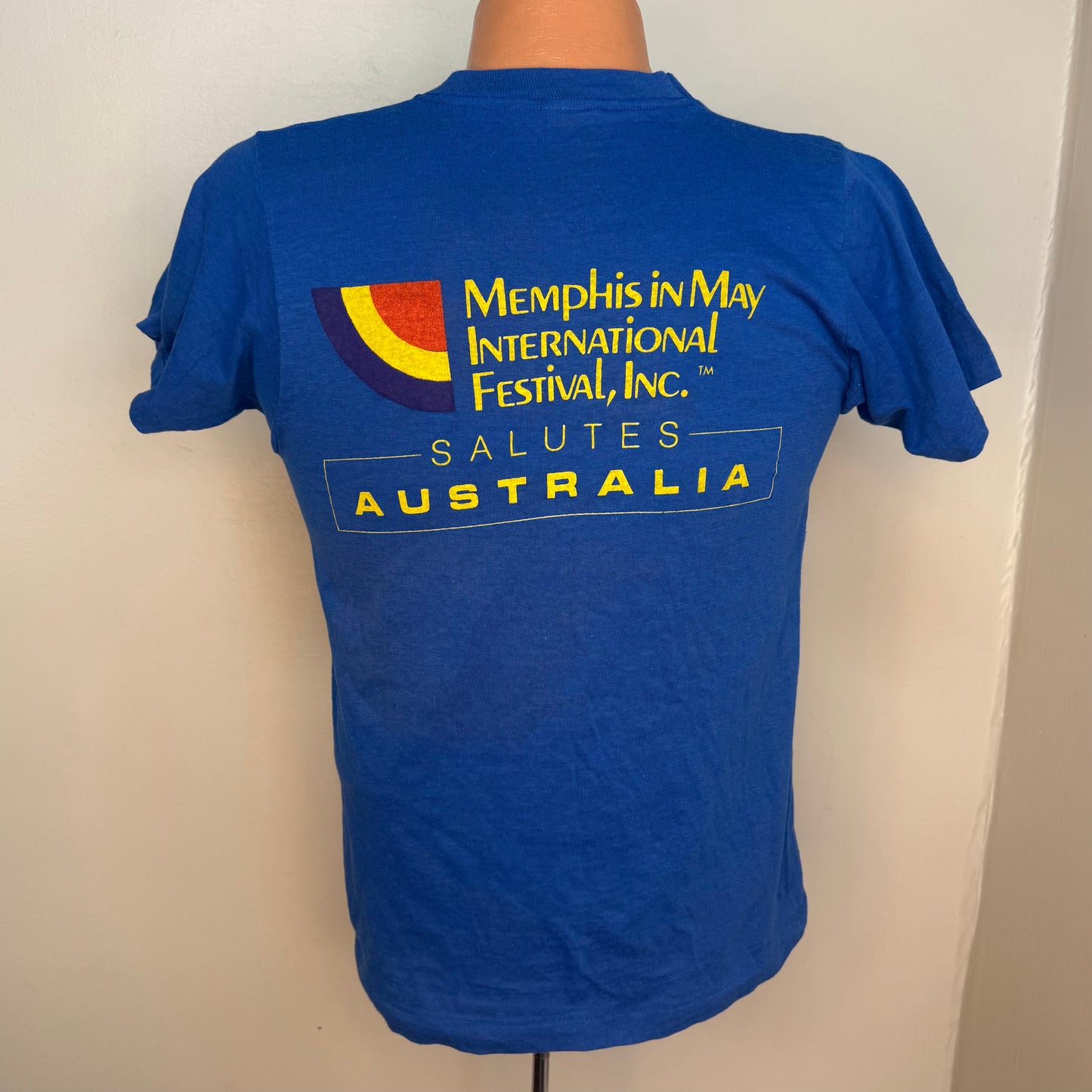 1980s International Barbecue Cooking Contest 1985 T-Shirt, Memphis in May Festival Salutes Australia, Screen Stars Size Small