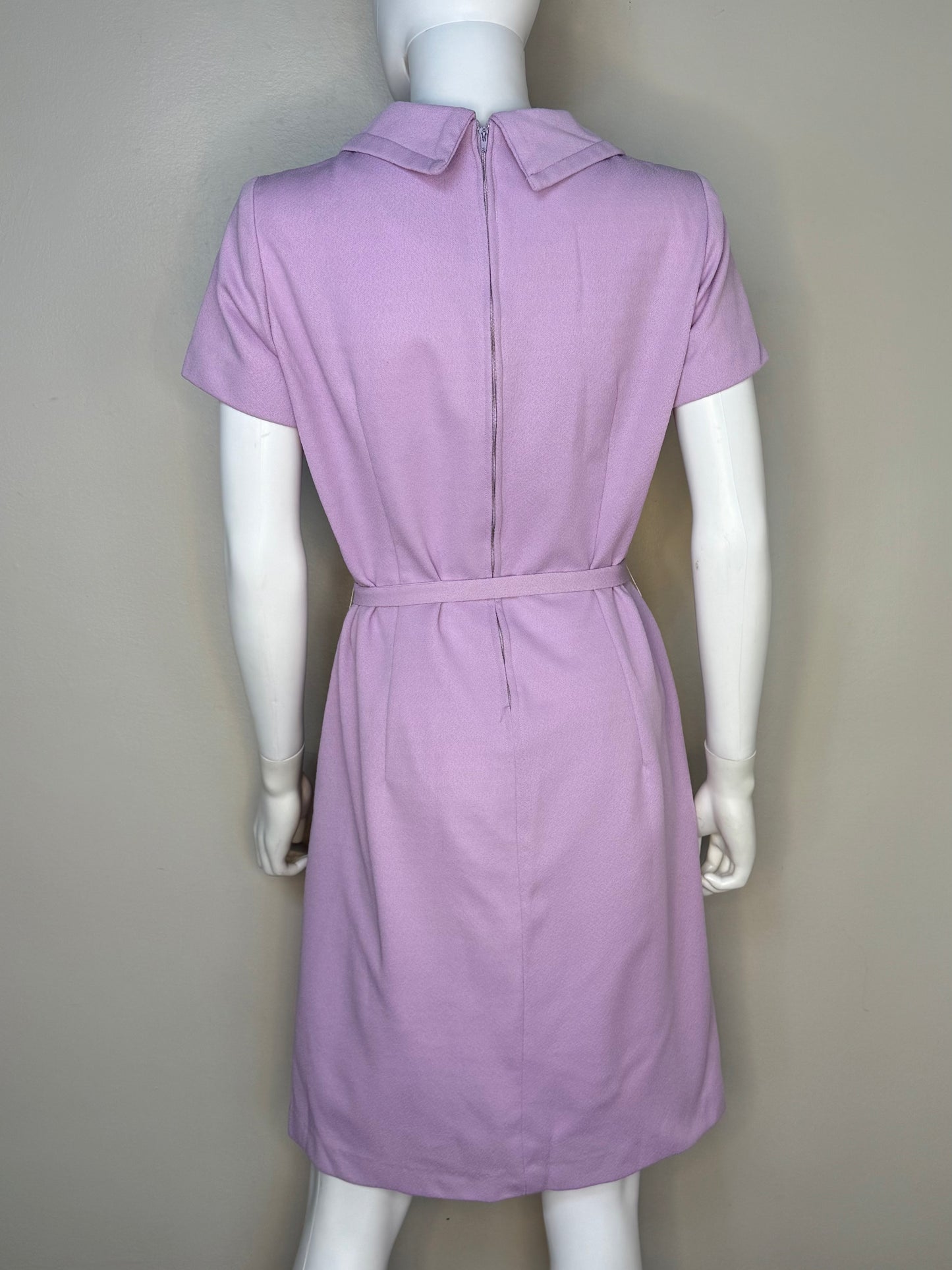 1970s Lavender Mod Dress, Jeanne Size Medium, Double Knit Polyester