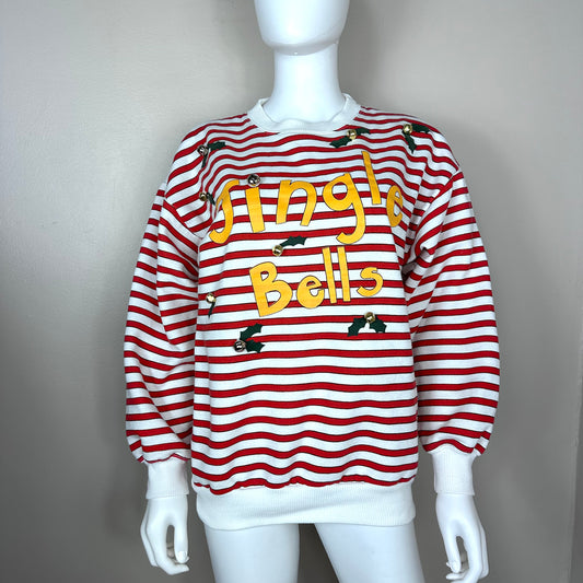 1980s Jingle Bells Striped Sweatshirt, Marcy ‘n Me by Patrick Lee Size Medium