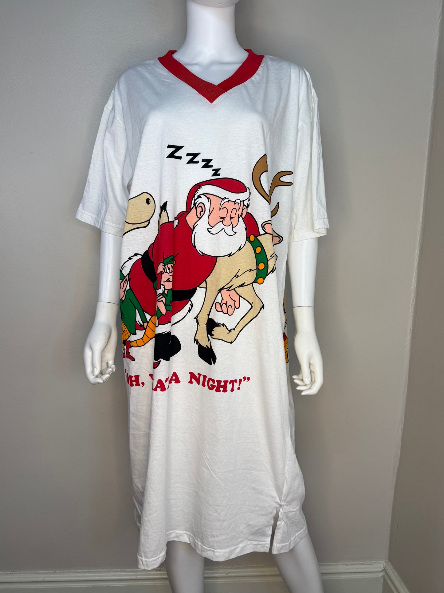 1990s Christmas T-Shirt Nightgown, Santa Jama, Oh What A Night, Santa Claus Nite Shirt, One Size