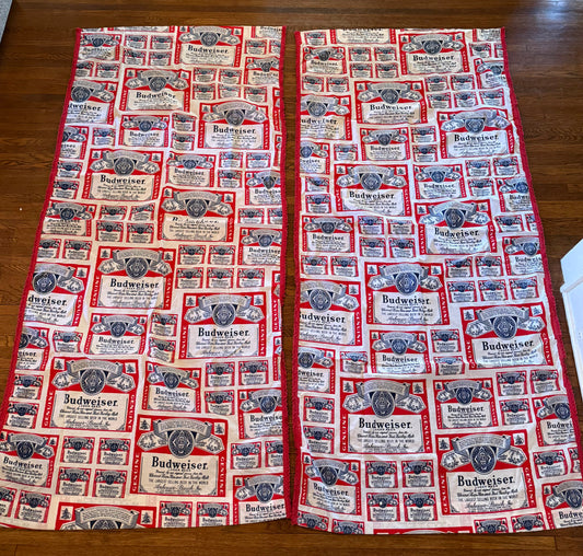1970s Budweiser Beer Fabric Curtains, Set of 2, 81”x39.5”, Handmade