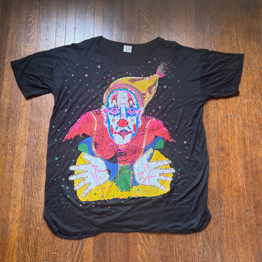 1980s Clown T-Shirt Tunic, Sequins, Embellished, Ultra Hand Made in Bali, One Size