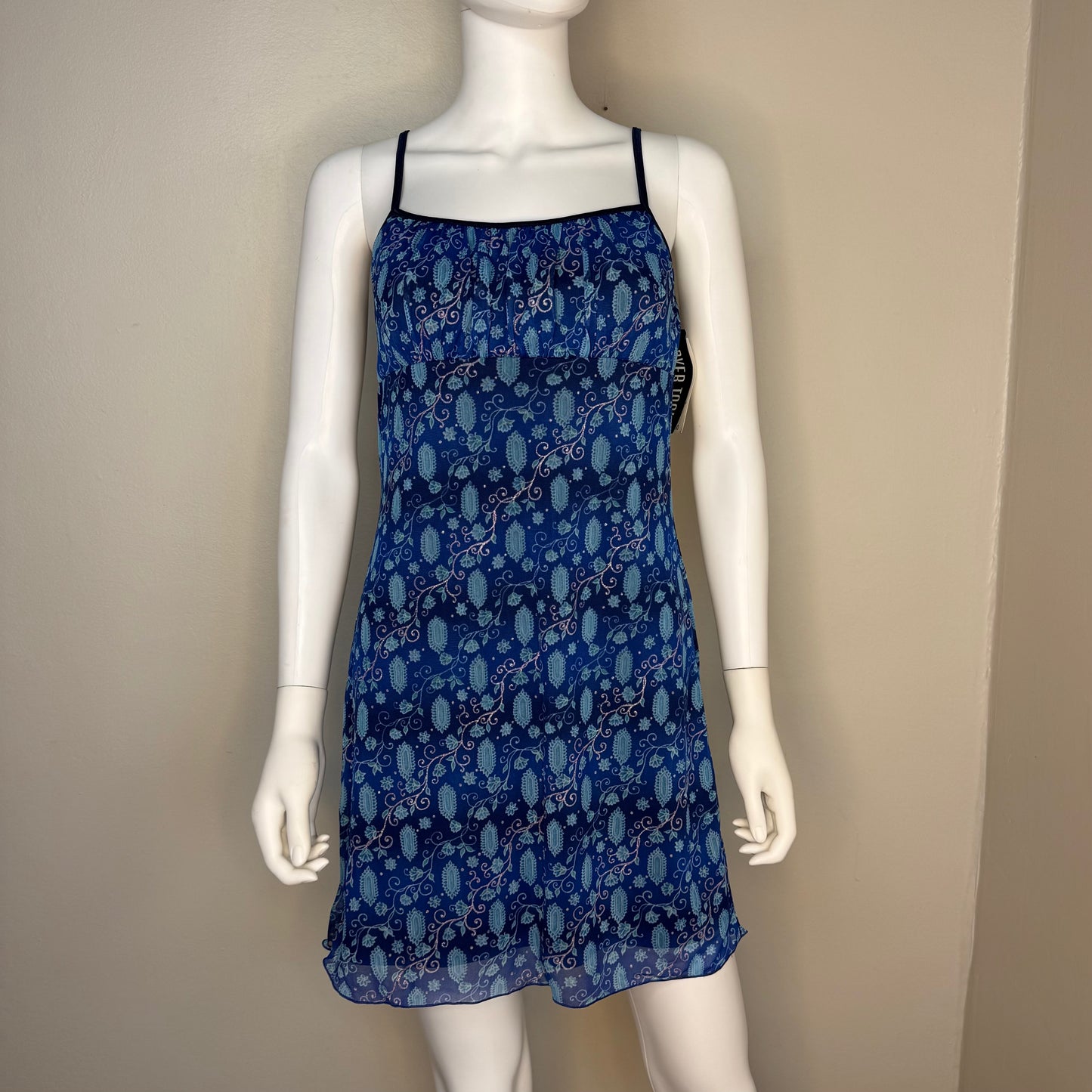 1990s/Y2K Blue Knit Mesh Sleeveless Mini Dress, Byer Too Size Small/Medium, Glitter Accents