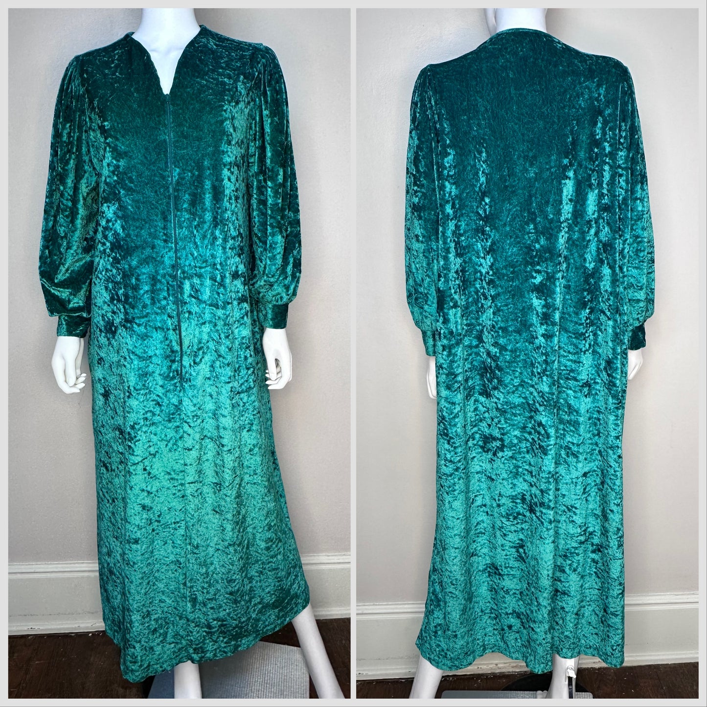 1980s/90s Green Crush Velvet Robe, Day In Day Out by Sears Size Medium, Loungewear