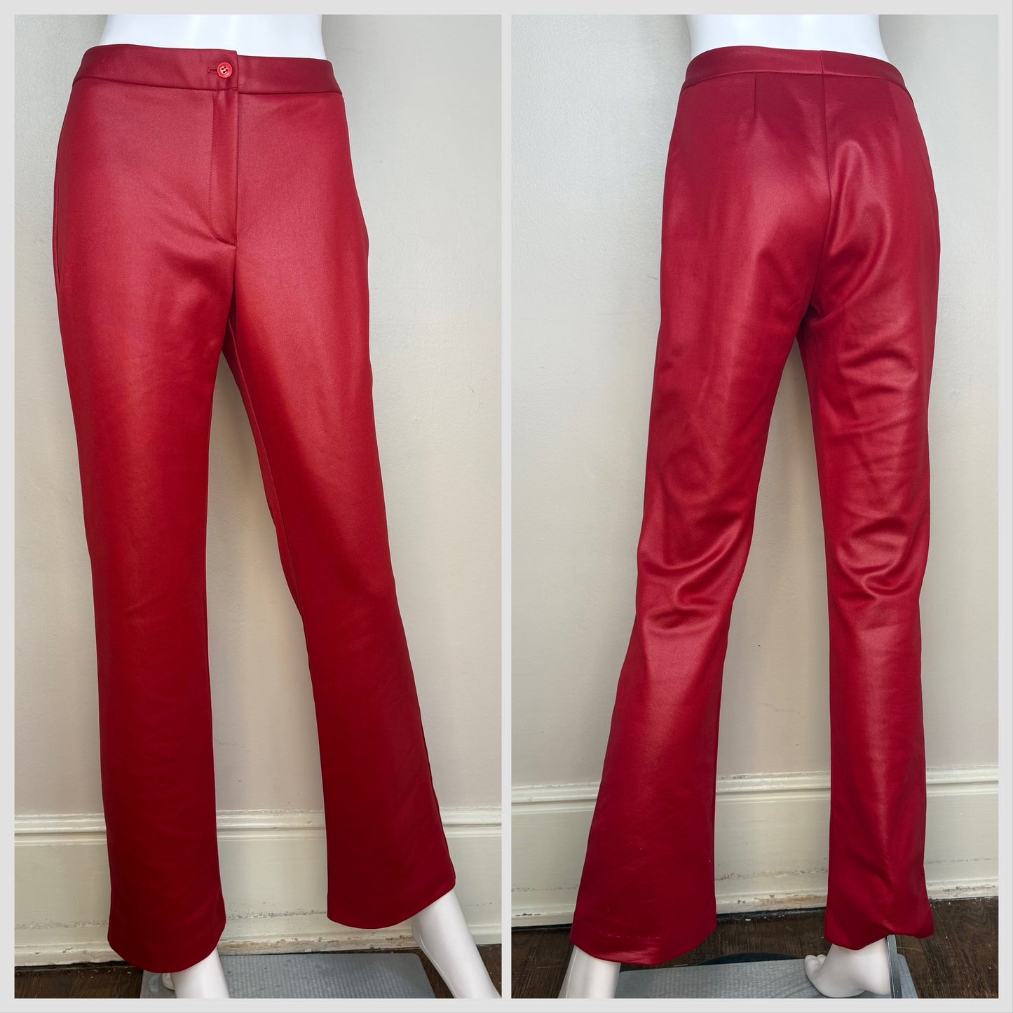 1990s Shiny Red Pants, Flare Leg, Star CCC City Clothing Co Size XS/Small