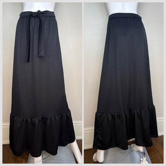 1970s Black Maxi Skirt, Berg-Ray Frocks Size X-Small-Medium, Prairie Style