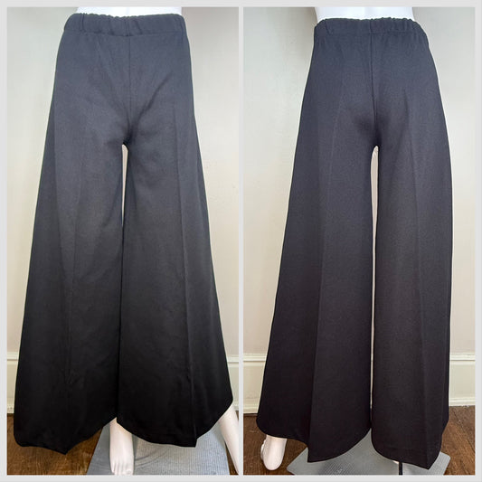 1970s Black Wide Leg Bellbottom Pants, Size XS