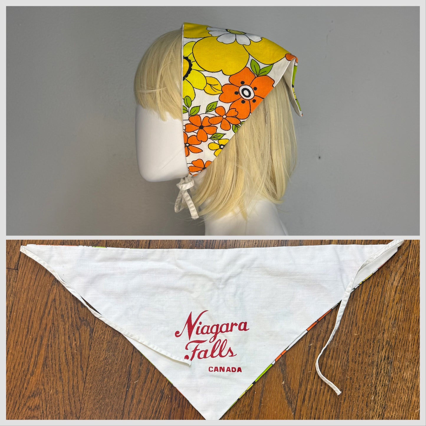 1960s Floral Head Scarf, Niagara Falls Canada Souvenir