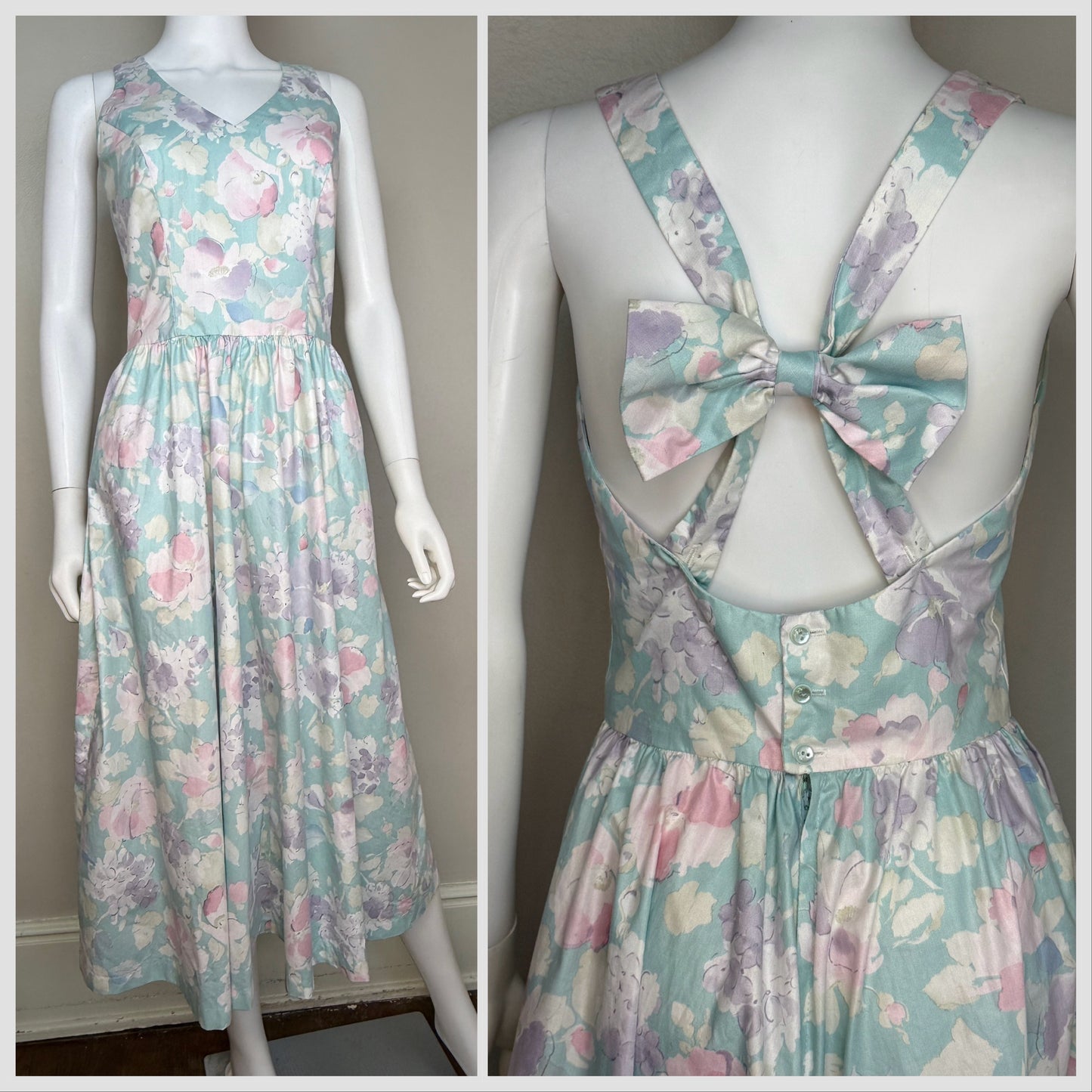 1980s Pastel Floral Midi Dress, Lanz Size Small, Sundress