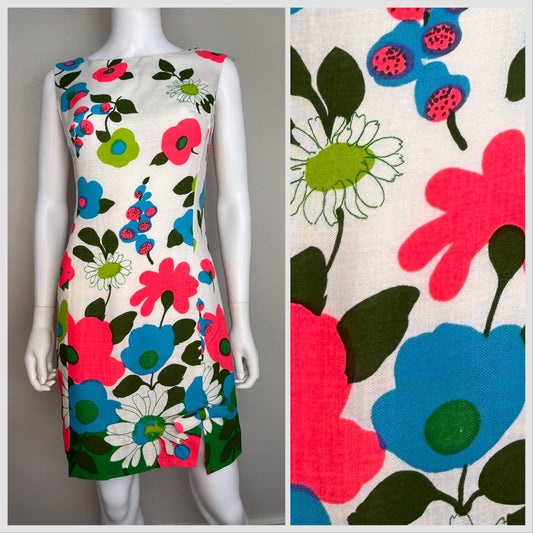 1960s Bright Floral Mini Dress, Aladdin Size XS