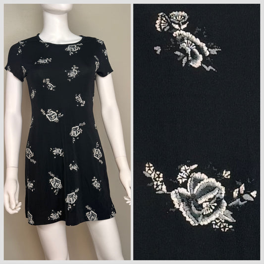 1990s Black Floral Knit Dress, La Belle Size XS