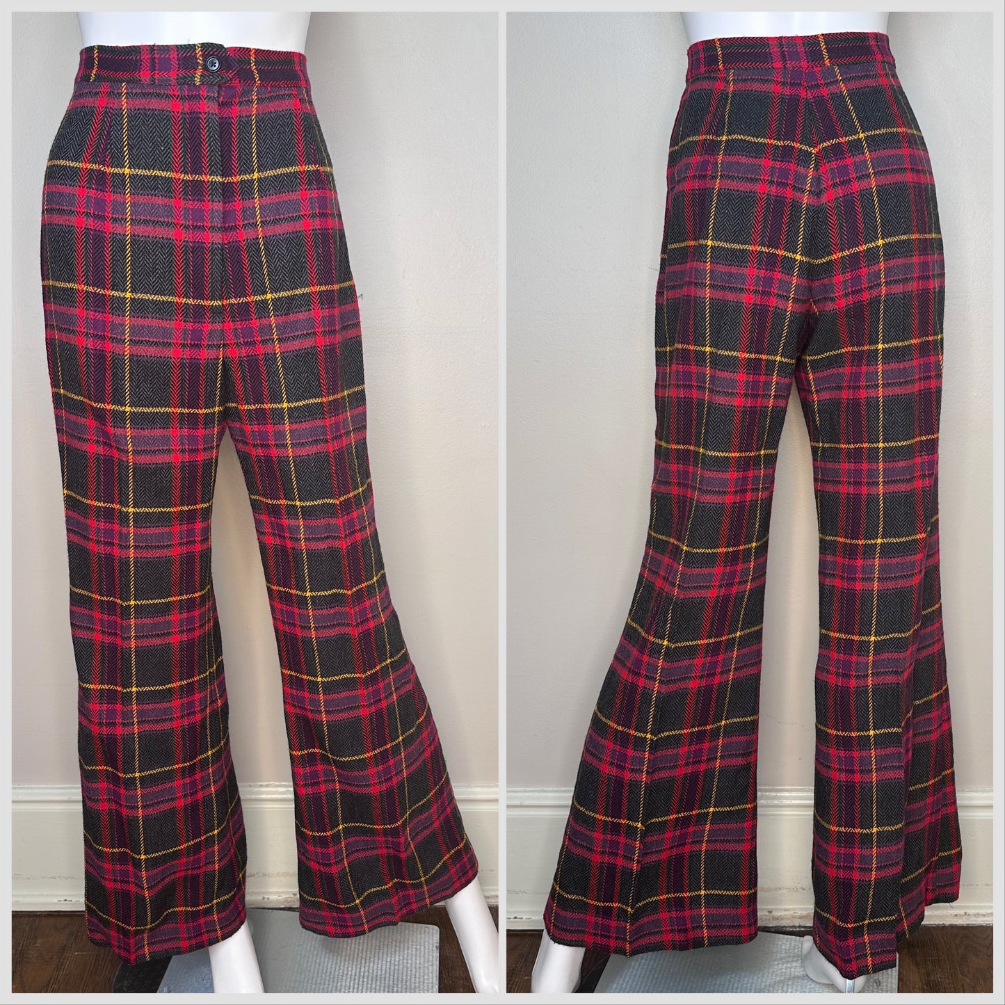 1970s Plaid Bell Bottom Slacks, Murr’s of California, 27.5x31.5