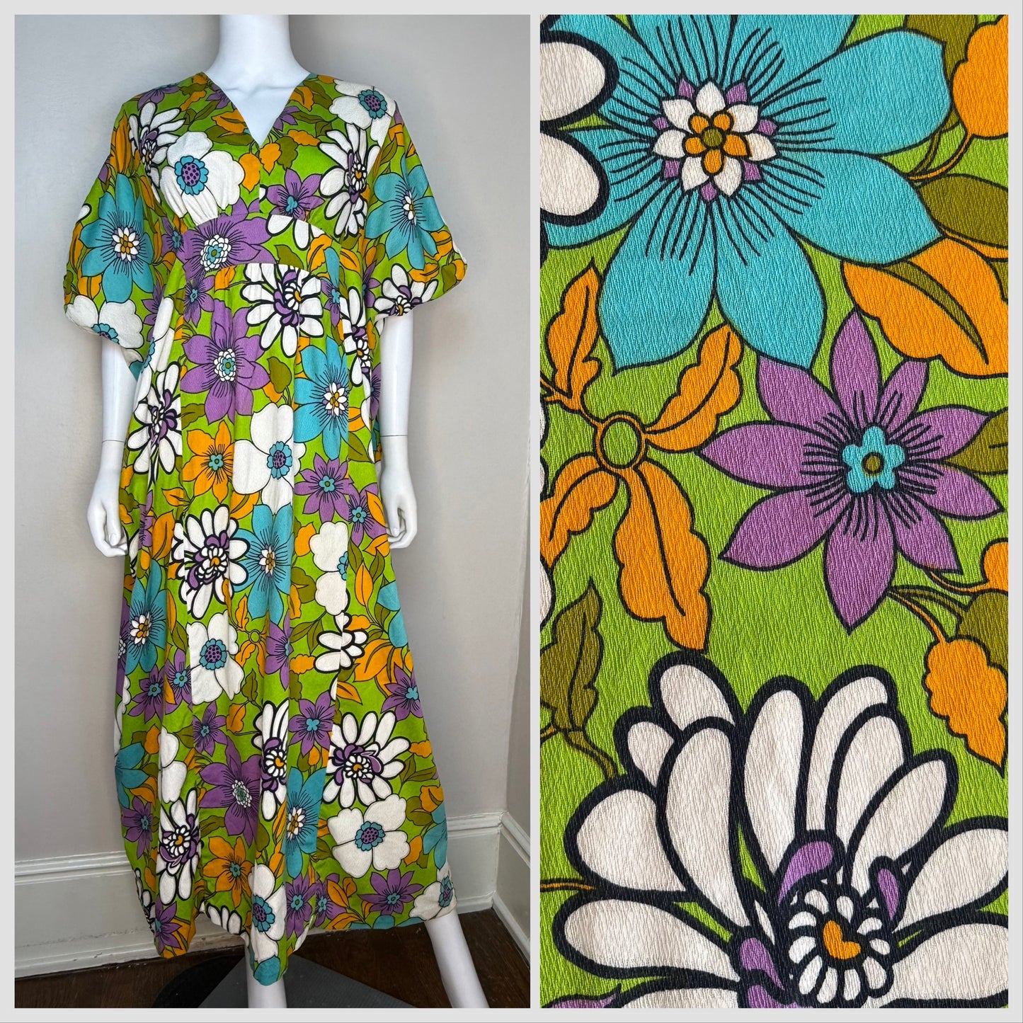 1960s Psychedelic Floral Caftan, Open Sizing