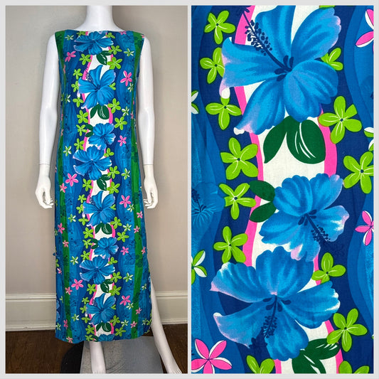 1960s Royal Hawaiian Sleeveless Maxi Dress, Size Small, Cotton Floral