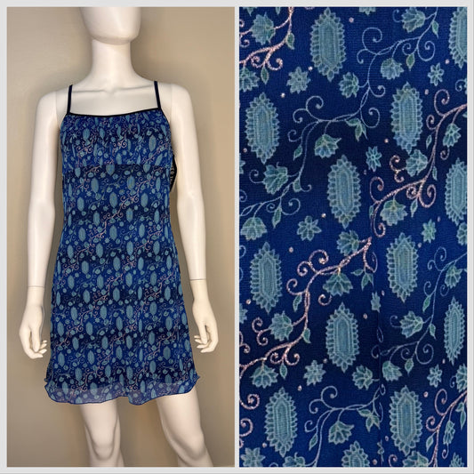 1990s/Y2K Blue Knit Mesh Sleeveless Mini Dress, Byer Too Size Small/Medium, Glitter Accents