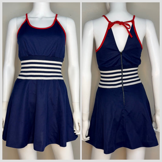 1970s Navy Blue Mini Dress, Juniors by Jim n Me Size X-Small