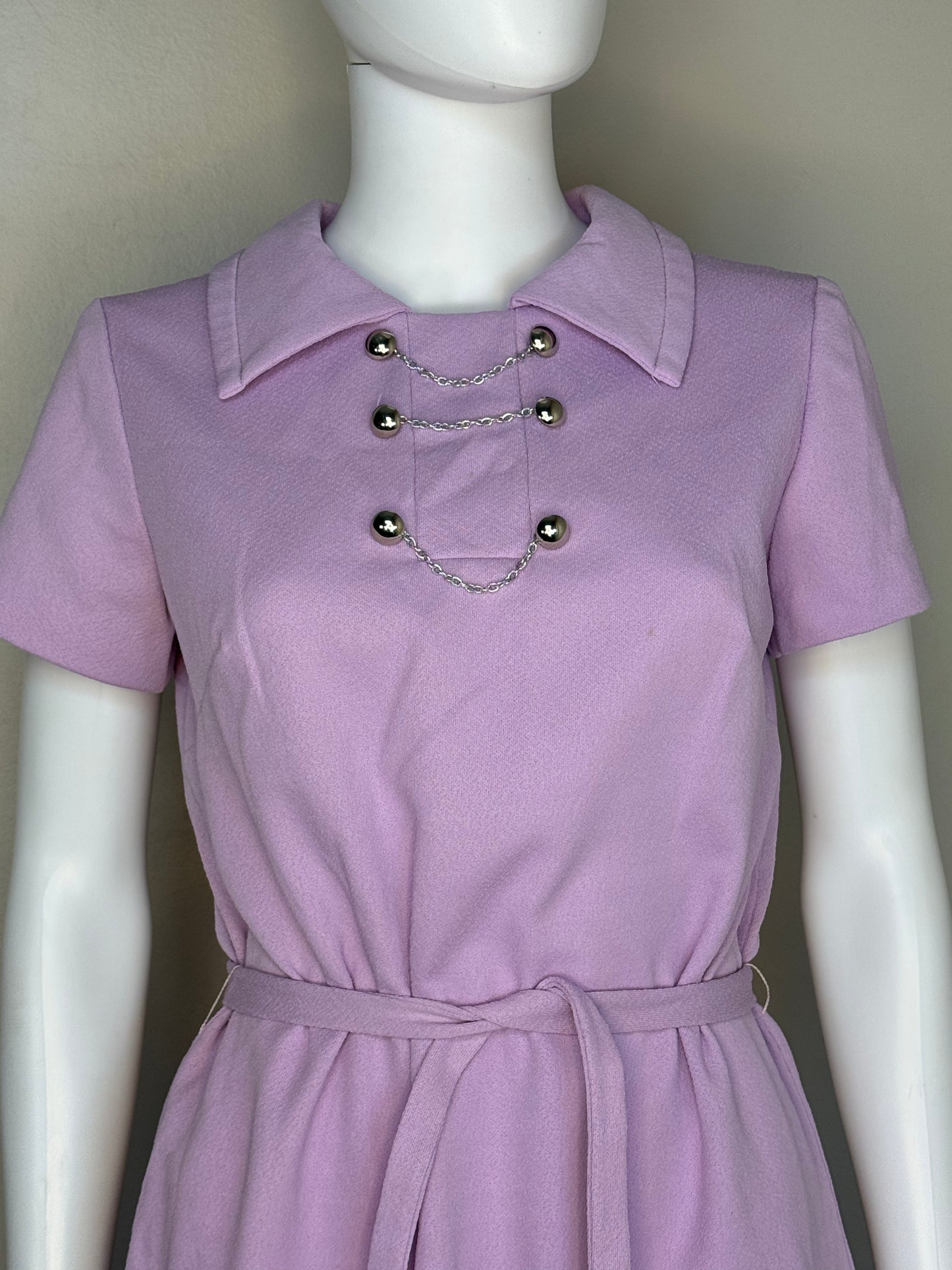 1970s Lavender Mod Dress, Jeanne Size Medium, Double Knit Polyester