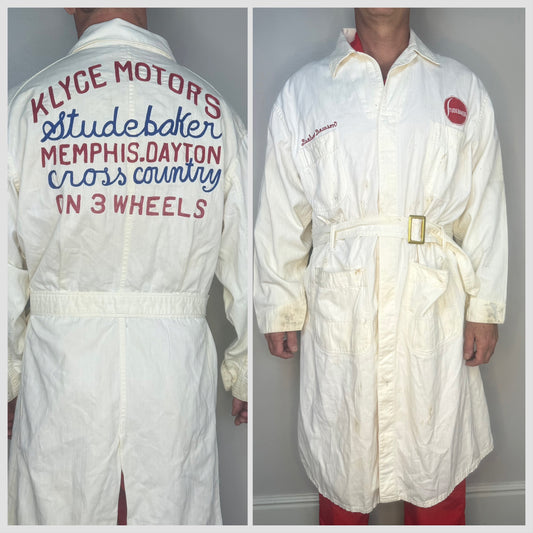 1950s Studebaker Shop Jacket, Cowden Size 46, Herringbone Twill, Klyce Motors, Chain Stitch Embroidery, 40s 50s Chainstitch Workwear Coat, Documented