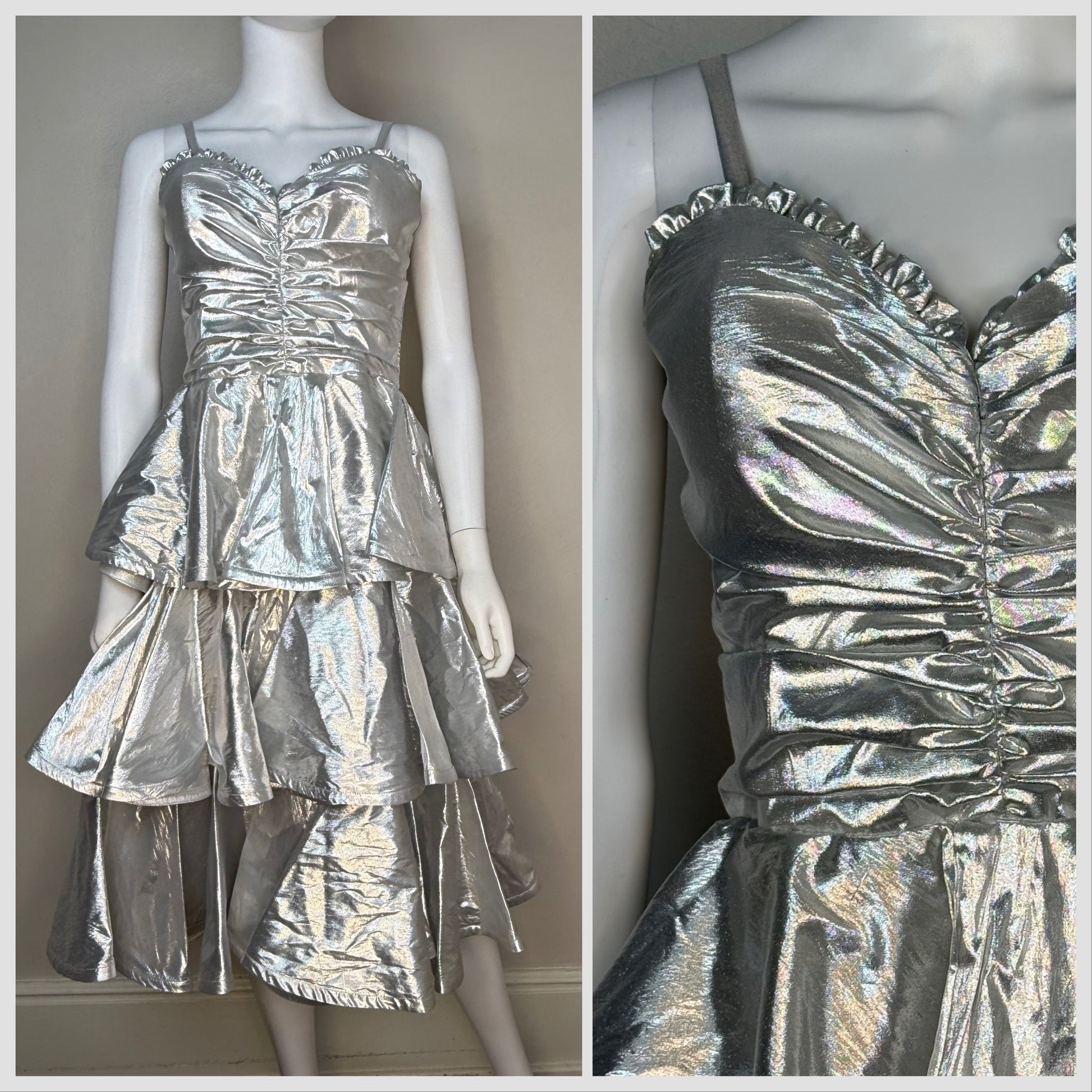 1980s Silver Lame Dress, Joy Stevens Size Small, 80s Prom Proveaux Vintage 1980s Silver Lame Dress, Joy Stevens Size Small, 80s Prom Proveaux Vintage