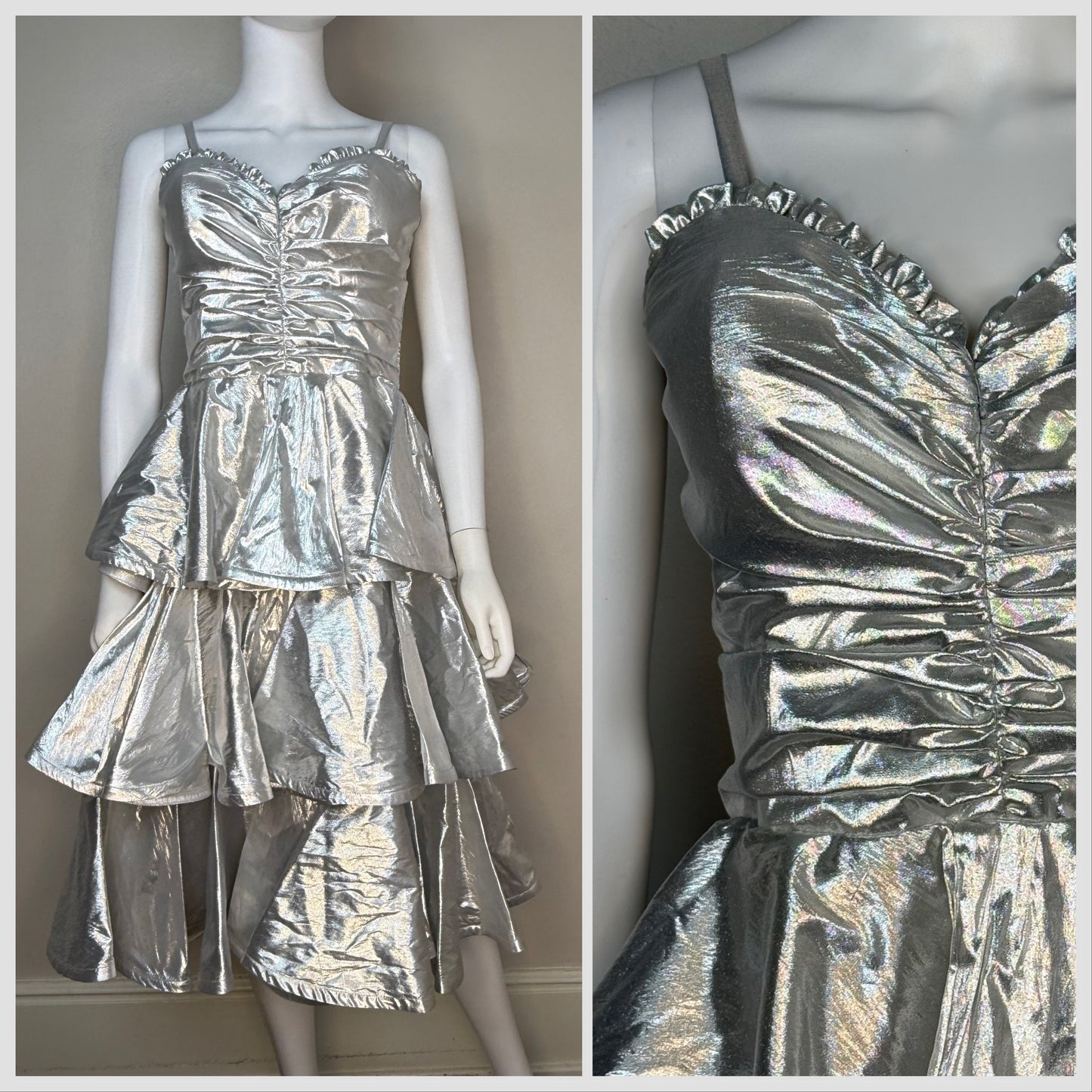 1980s Silver Lame Dress, Joy Stevens Size Small, 80s Prom