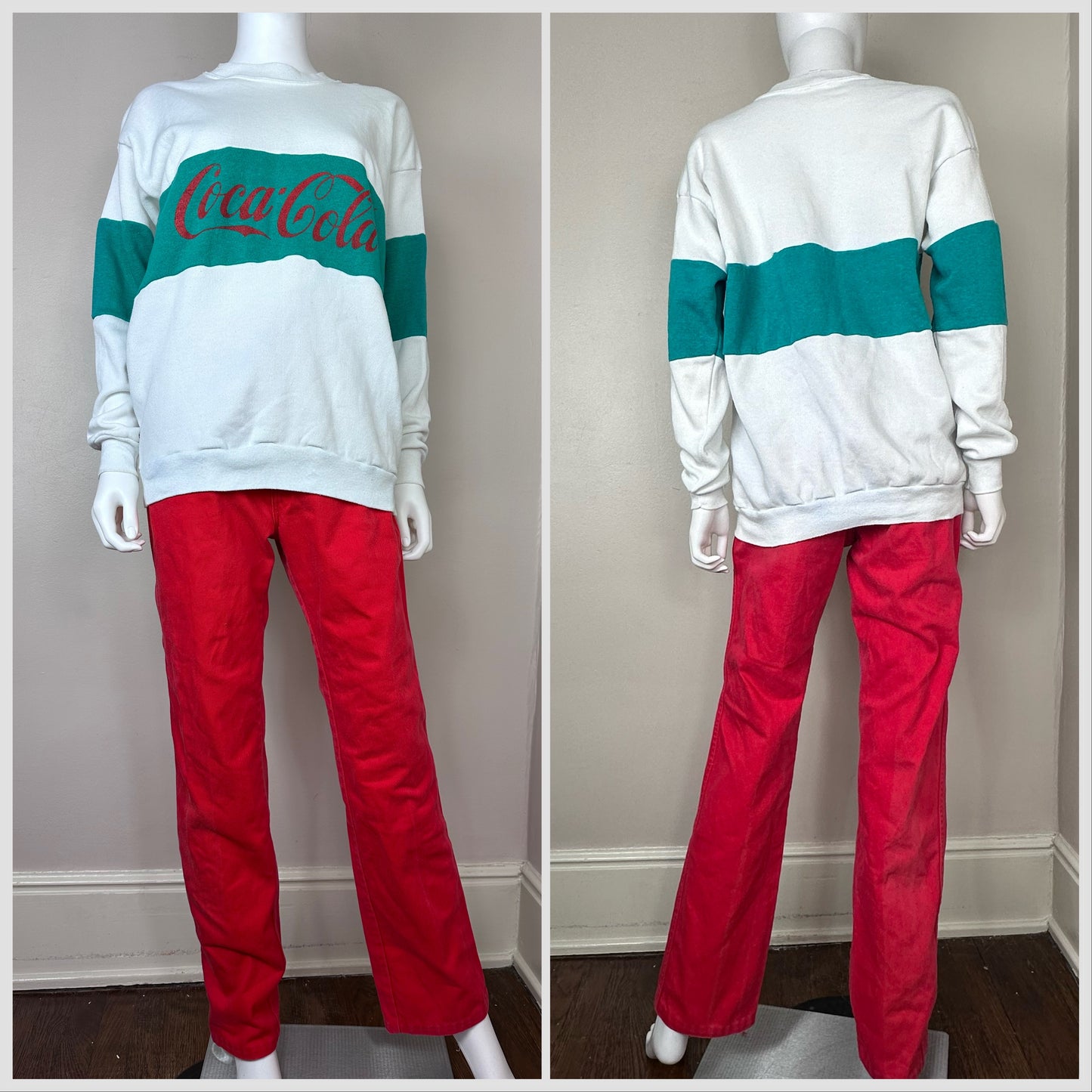 1980s/90s Coca Cola Sweatshirt, White Green & Red, Tultex Size Large