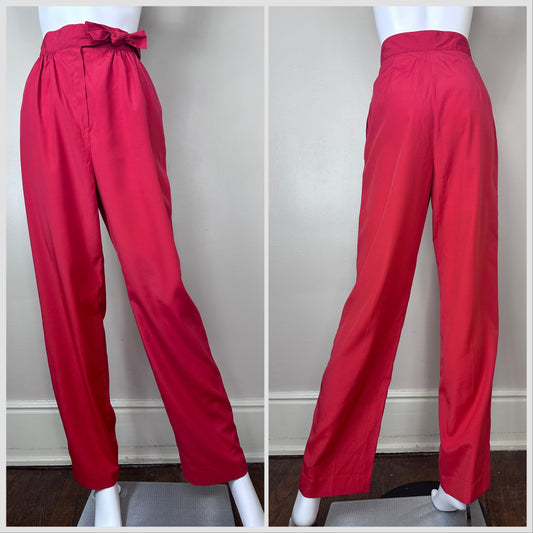 1980s Red Pants with Bow Waistband, Seprets Size Small, 28"x31"