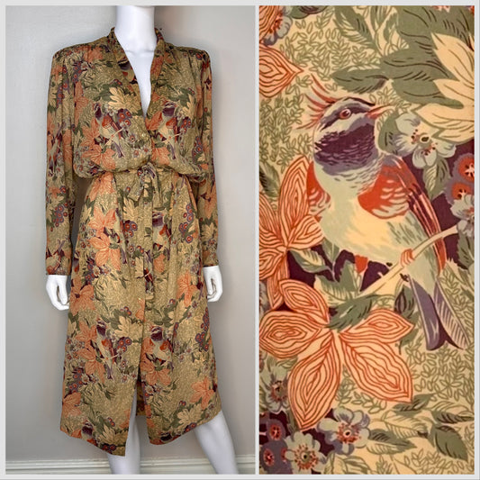 1970s Bird Print Shirt Dress, P.J. Walsh by Nicole Miller Size S/M