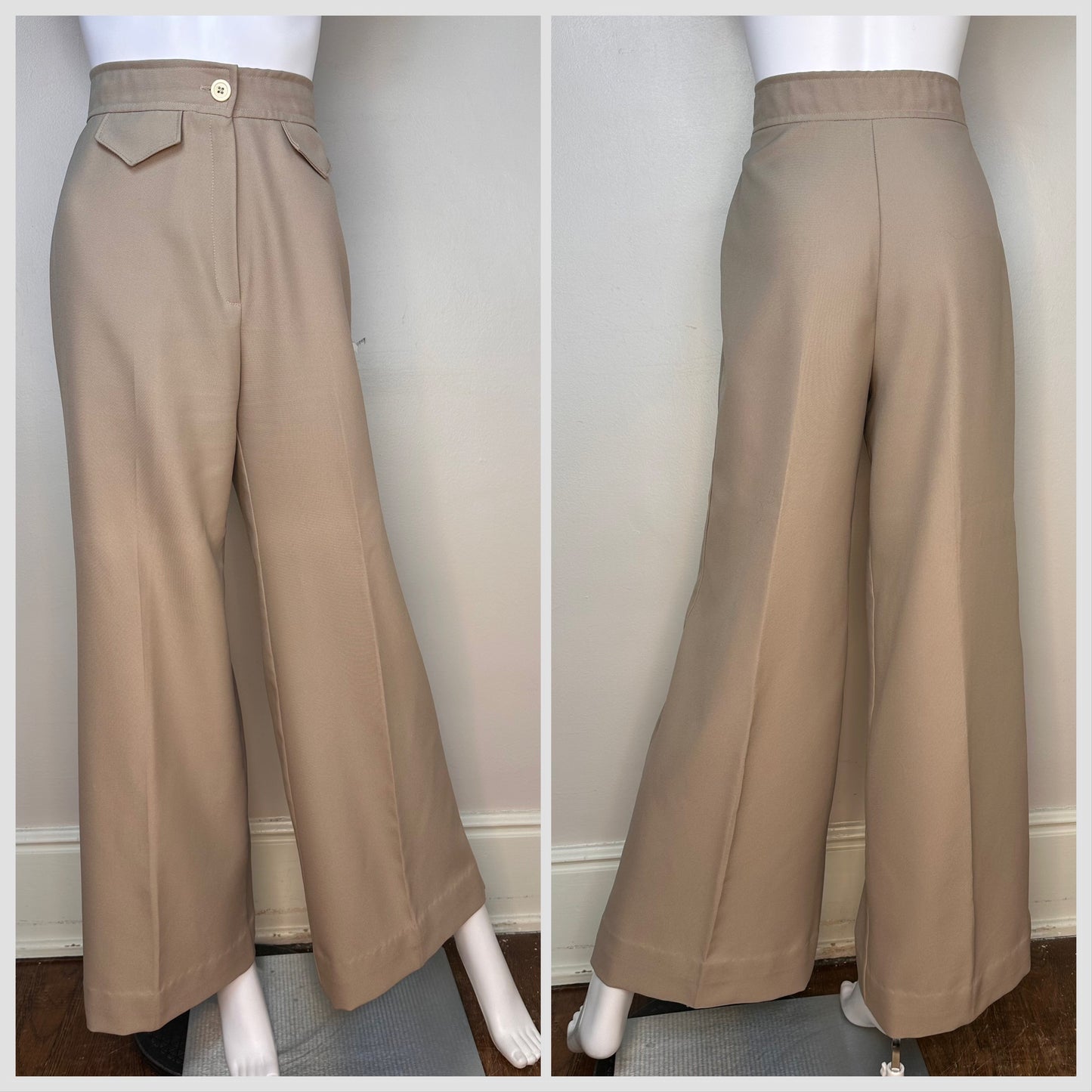 1970s Tan High Waisted Wide Leg Pants, Tomboy of California Size S/M