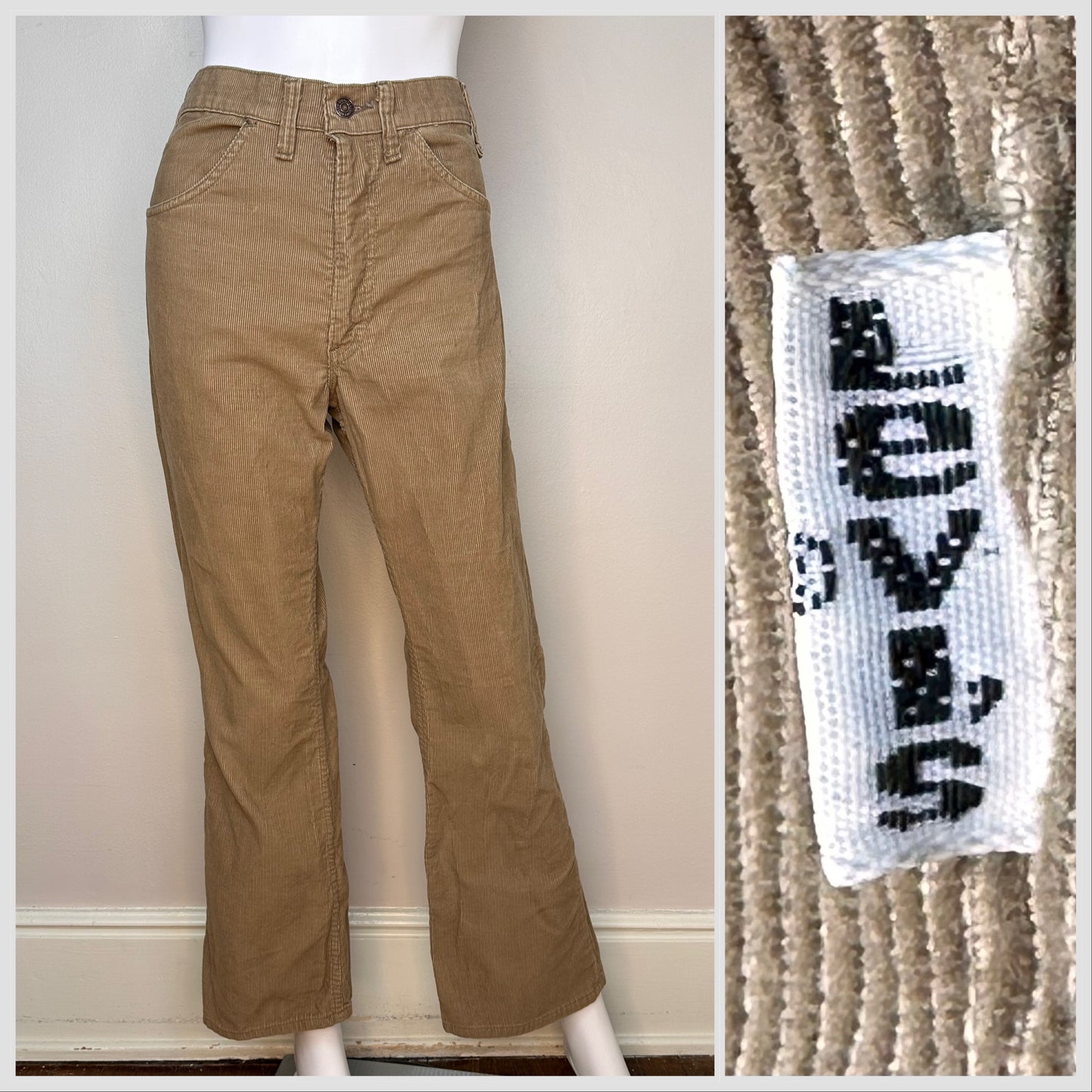 1970s Tan Corduroy Pants, Levi’s Jeans, 646, White Tab, 30"x28.5"